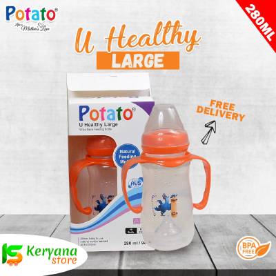 Potato-U-Healthy-Feeding-Bottle-With-Handle-Large-280-MLOrange